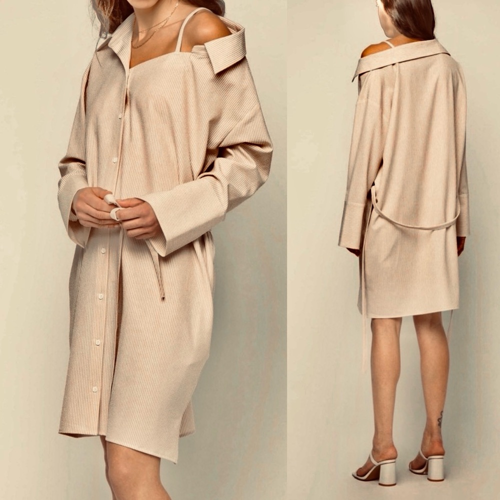OAK + FORT Tan Long Sleeves Asymmetrical
Button Down Shirt Size L
